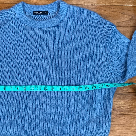 Nasty Gal Light Blue Fuzzy Knit Crew Neck Drop Shoulder Oversized Sweater - Picture 7 of 8